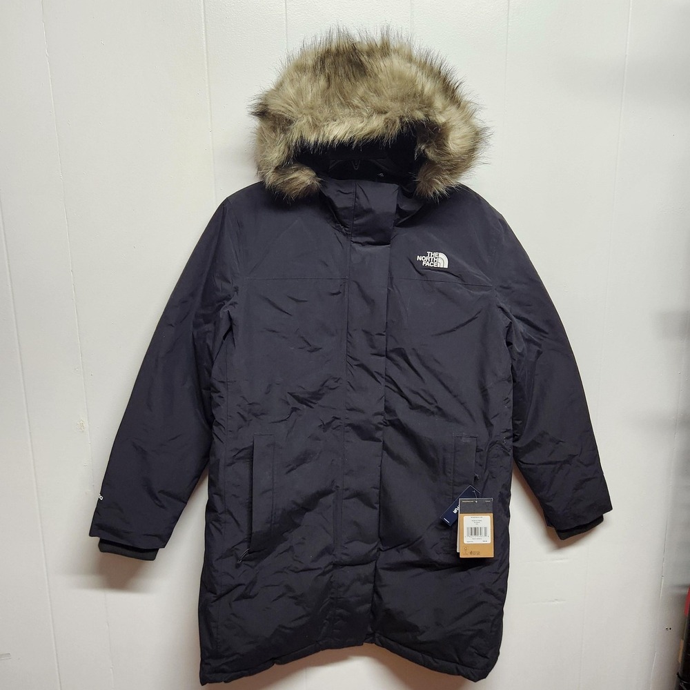 The North Face Arctic Parka Womens XXL Black Faux Fur Hood Down Coat NF0A874HJK3